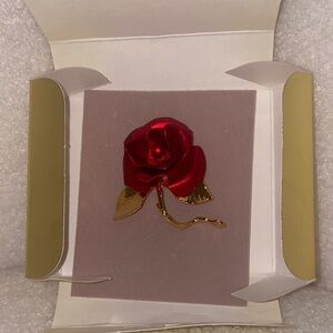 Radiant Red Rose Brooch with Gold Accents